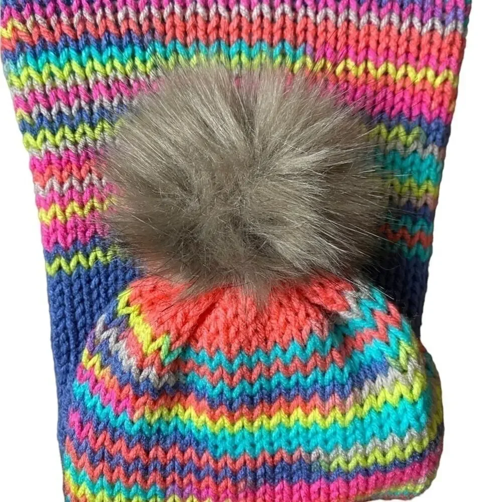 Pastel Stripe Cuffed Pom Beanie Women's O/S
